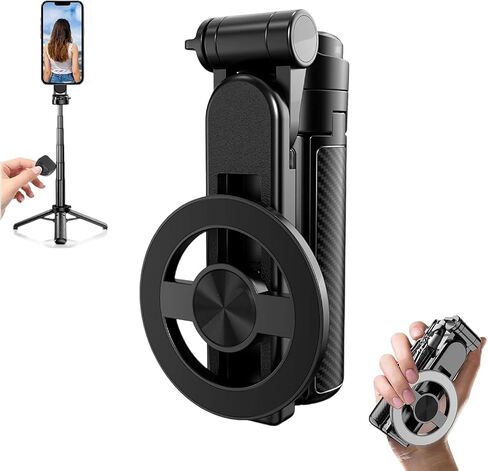 عصا سيلفي مغناطيسية 4 في 1 متعددة الوظائف تدور 360 درجة لهواتف iPhone/Android - حامل ثلاثي محمول قابل للتمديد مع جهاز تحكم عن بعد قابل للفصل، حامل هاتف عالمي وحلقة معدنية (مغناطيسية) in Saudi Arabia