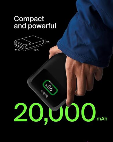 Belkin Portable Charger, 3-Port Laptop Power Bank 20000 mAh - USB-C & USB-A Ports, 65W iPhone Charger Fast Charging - MacBook, Apple iPhone 17, iPad, Samsung Galaxy S25, Nintendo Switch 2, etc - Black in Saudi Arabia
