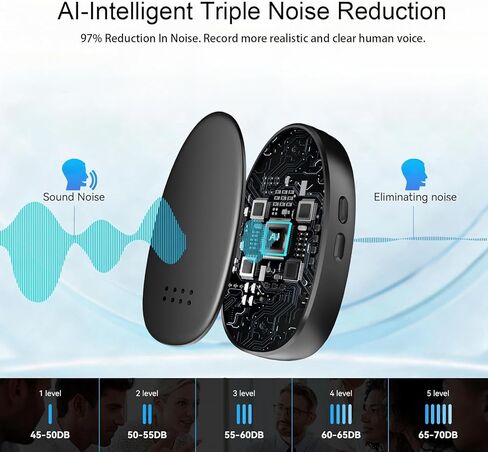 مسجل صوت 128 جيجابايت، مسجل صوت منشط مع تشغيل وتقليل الضوضاء بالذكاء الاصطناعي للمحاضرات والاجتماعات والمقابلات، متوافق مع الهاتف الذكي والكمبيوتر الشخصي in Kuwait