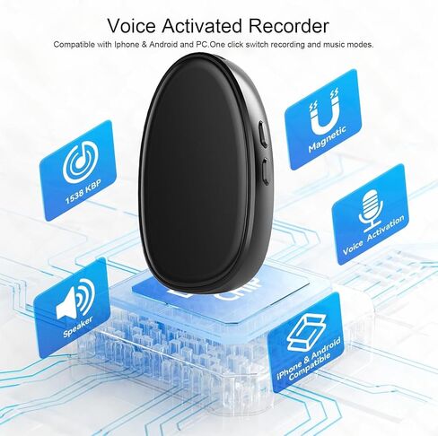 مسجل صوت 128 جيجابايت، مسجل صوت منشط مع تشغيل وتقليل الضوضاء بالذكاء الاصطناعي للمحاضرات والاجتماعات والمقابلات، متوافق مع الهاتف الذكي والكمبيوتر الشخصي in Kuwait