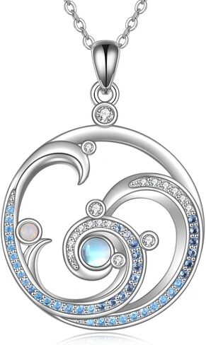YFN Wave Necklace Sterling Silver Ocean Wave Sun Pendant Necklace Ocean Beach Jewelry for Women Gifts in Saudi Arabia