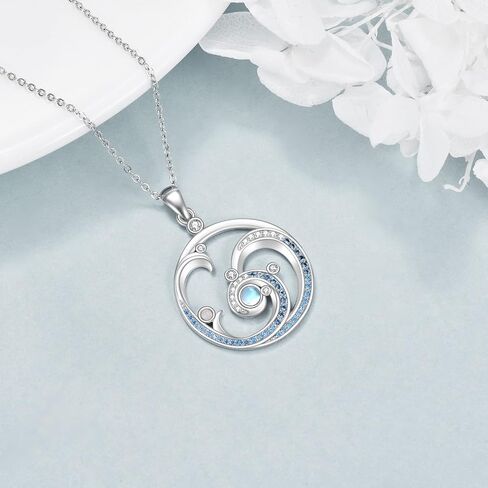 YFN Wave Necklace Sterling Silver Ocean Wave Sun Pendant Necklace Ocean Beach Jewelry for Women Gifts in Saudi Arabia