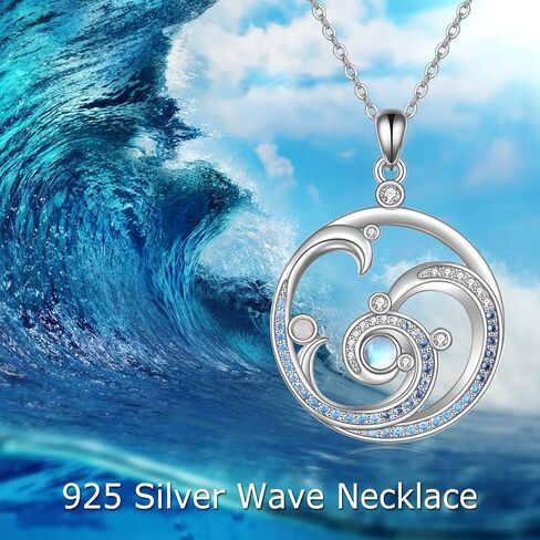 YFN Wave Necklace Sterling Silver Ocean Wave Sun Pendant Necklace Ocean Beach Jewelry for Women Gifts in Saudi Arabia