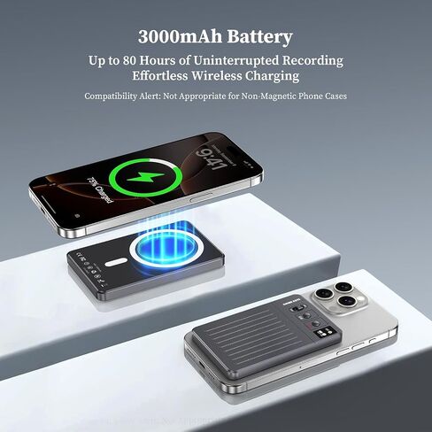 AI Voice Recorder - 64GB Voice Recorder with Free Transcribe & AI Summary by ChatGPT, APP & Web Control, 121 Languages, Wireless Charging, for Meetings/Calls in Saudi Arabia