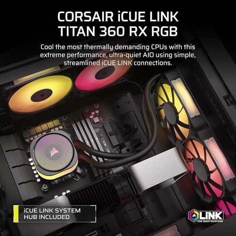 مبرد وحدة المعالجة المركزية السائل CORSAIR iCUE Link Titan 360 RX RGB - 360 مم AIO - منخفض الضوضاء - Intel LGA 1851/1700، AMD AM5/AM4-3X RX120 RGB Fans - يتضمن محور نظام رابط iCUE - أسود (متجدد) in Saudi Arabia