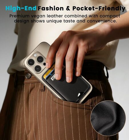 MagSafe Wallet with Full Find My Slim RFID-Blocking Vegan Leather Phone Wallet Portable Dual-Pocket 5 Cards Holder Strong Magnetic for iPhone 12–16 Series Not for 13/12 Mini (Black) in Saudi Arabia
