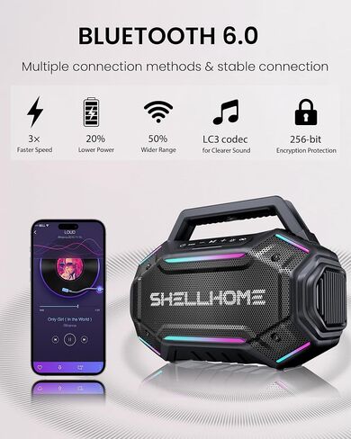 Bluetooth 6.0 Speakers Outdoor, 80W(Peak) Loud Speaker with Bass, 30H Playtime, IPX6 Waterproof, RGB Lights, BassUp 2.0, TWS, Portable Large Jobsite Speakers for Party, Garage in Saudi Arabia