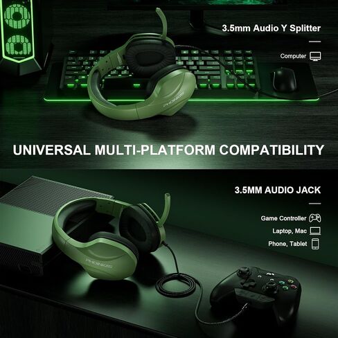 YOTMS PC Gaming Headset for PS5, PS4, Switch, Headset with Stereo Sound, H-8 Foldable Over Ear Headphones with Noise Cancelling Mic, LED Light, Volume Control (Black) in Saudi Arabia