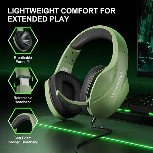 YOTMS PC Gaming Headset for PS5, PS4, Switch, Headset with Stereo Sound, H-8 Foldable Over Ear Headphones with Noise Cancelling Mic, LED Light, Volume Control (Black) in Saudi Arabia