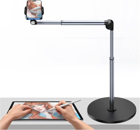 yAyusi Heavy Duty Aluminum Magnetic Overhead Tripod for iPhone, 12 in Long Phone Mount for Desk, Flexible Articulating Arm Overhead Phone Mount for Live Streaming, Meeting, Cooking in Saudi Arabia