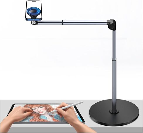 yAyusi Heavy Duty Aluminum Magnetic Overhead Tripod for iPhone, 12 in Long Phone Mount for Desk, Flexible Articulating Arm Overhead Phone Mount for Live Streaming, Meeting, Cooking in Saudi Arabia