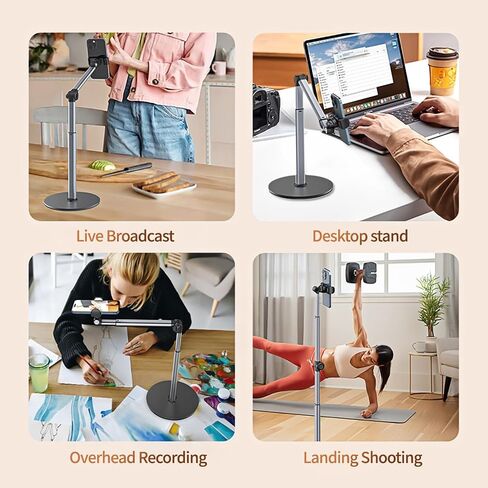 yAyusi Heavy Duty Aluminum Magnetic Overhead Tripod for iPhone, 12 in Long Phone Mount for Desk, Flexible Articulating Arm Overhead Phone Mount for Live Streaming, Meeting, Cooking in Saudi Arabia