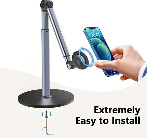 yAyusi Heavy Duty Aluminum Magnetic Overhead Tripod for iPhone, 12 in Long Phone Mount for Desk, Flexible Articulating Arm Overhead Phone Mount for Live Streaming, Meeting, Cooking in Saudi Arabia