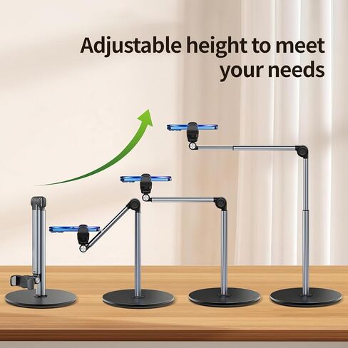 yAyusi Heavy Duty Aluminum Magnetic Overhead Tripod for iPhone, 12 in Long Phone Mount for Desk, Flexible Articulating Arm Overhead Phone Mount for Live Streaming, Meeting, Cooking in Saudi Arabia