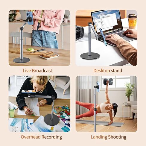 yAyusi Heavy Duty Aluminum Magnetic Overhead Tripod for iPhone, 12 in Long Phone Mount for Desk, Flexible Articulating Arm Overhead Phone Mount for Live Streaming, Meeting, Cooking in Saudi Arabia