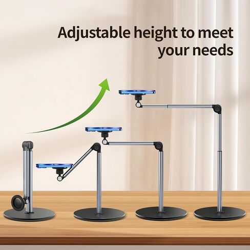 yAyusi Heavy Duty Aluminum Magnetic Overhead Tripod for iPhone, 12 in Long Phone Mount for Desk, Flexible Articulating Arm Overhead Phone Mount for Live Streaming, Meeting, Cooking in Saudi Arabia