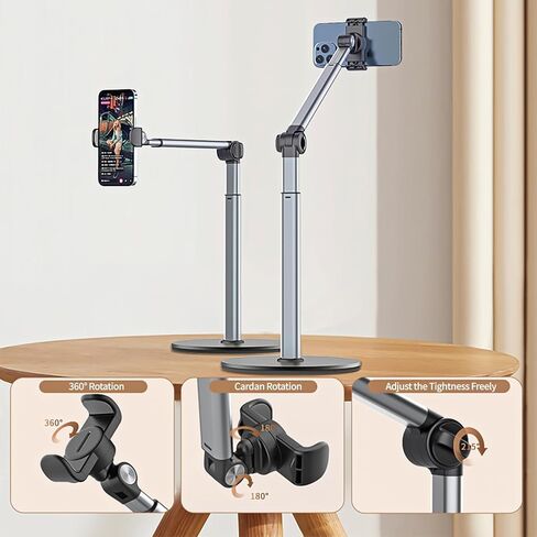 yAyusi Heavy Duty Aluminum Magnetic Overhead Tripod for iPhone, 12 in Long Phone Mount for Desk, Flexible Articulating Arm Overhead Phone Mount for Live Streaming, Meeting, Cooking in Saudi Arabia