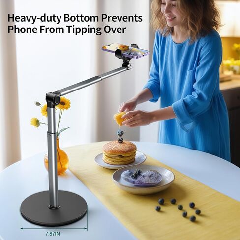 yAyusi Heavy Duty Aluminum Magnetic Overhead Tripod for iPhone, 12 in Long Phone Mount for Desk, Flexible Articulating Arm Overhead Phone Mount for Live Streaming, Meeting, Cooking in Saudi Arabia