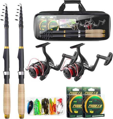 Fishing Rod and Reel Combo Kit 2PCS 5.9FT Telescopic Carbon Fiber Poles with Bag for Saltwater Freshwater, Travel Adults Beginners in Kuwait