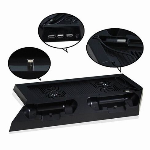 AMAGLE Vertical Stand with 2 Cooling Fan for PS4, Dual Charger Ports Controllers Charging Station and Build-in 3 Port USB HUB for PlayStation 4 PS4 Console Dualshock 4 (Not for PS4 Slim and Pro) in Saudi Arabia