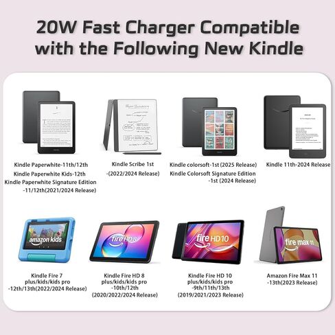 TONIWA 20W Pink Fast Charger Compatible with Kindle Paperwhite Signature Edition 32GB-11th 12th, Kindle Paperwhite 16GB-11th 12th (2021 & 2024 Release) with 6FT USB Type-C Charging Cable in Kuwait