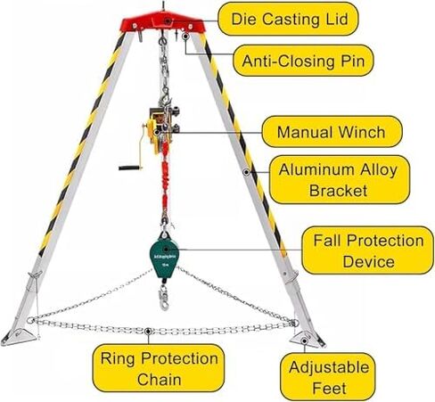 Adjustable Aluminum Rescue Tripod with Safety HarnessIdeal for Firefighting Confined Spaces & SewageDurable Fall Protection Equipment for Safety Professionals in Saudi Arabia