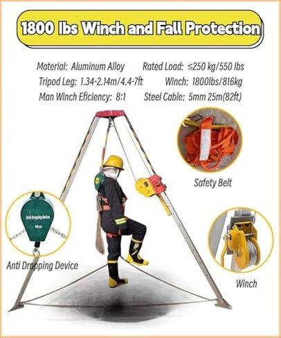 Adjustable Aluminum Rescue Tripod with Safety HarnessIdeal for Firefighting Confined Spaces & SewageDurable Fall Protection Equipment for Safety Professionals in Saudi Arabia