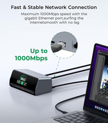 RayCue USB C Docking Station, 13-Port Dual 4K Display Laptop Docking Station with 160w Max USB-C Output, 2.26''LCD Smart Display, 10Gbps USB A/C Ports,Ethernet Ports for macOS and Windows in Saudi Arabia