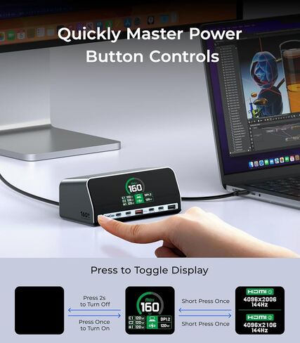 RayCue USB C Docking Station, 13-Port Dual 4K Display Laptop Docking Station with 160w Max USB-C Output, 2.26''LCD Smart Display, 10Gbps USB A/C Ports,Ethernet Ports for macOS and Windows in Saudi Arabia