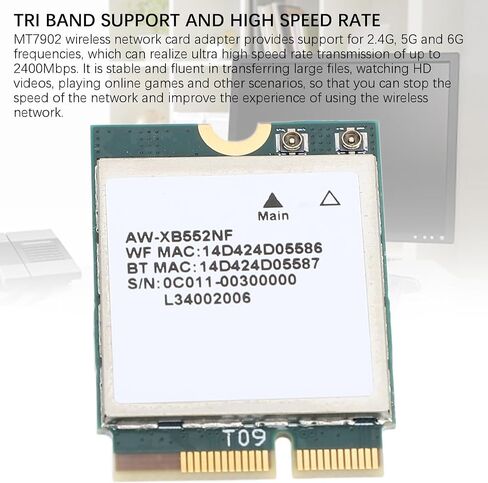 بطاقة Estink MT7902 M.2 WiFi 6E، محول شبكة لاسلكي بنطاق 2400 ميجا بت في الثانية مع 5.2 لأجهزة الكمبيوتر المحمول والكمبيوتر المكتبي in Saudi Arabia
