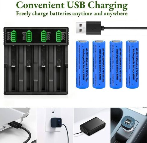 18650 Battery Charger with 4 Pack 3.7V 3200mAh Button Top Battery NI-MH, 3.7Volt Batteries Rechargeable NIMH Long Lasting for LED Flashlights, Cameras, Headlamps, Doorbells, etc. in Saudi Arabia
