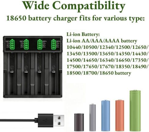 18650 Battery Charger with 4 Pack 3.7V 3200mAh Button Top Battery NI-MH, 3.7Volt Batteries Rechargeable NIMH Long Lasting for LED Flashlights, Cameras, Headlamps, Doorbells, etc. in Saudi Arabia