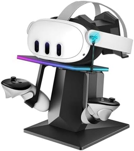 قاعدة شحن متوافقة مع Meta Quest 3s/3/2 أو Quest Pro: محطة شحن عمودية RGB، حامل شحن مزود بـ 14 لون RGB وتعديل السطوع، منفذ شحن من النوع C in Saudi Arabia