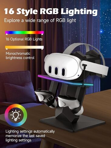 قاعدة شحن متوافقة مع Meta Quest 3s/3/2 أو Quest Pro: محطة شحن عمودية RGB، حامل شحن مزود بـ 14 لون RGB وتعديل السطوع، منفذ شحن من النوع C in Saudi Arabia