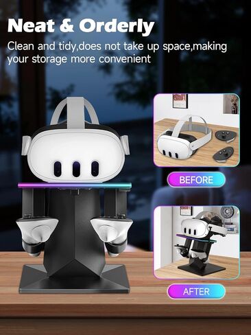 قاعدة شحن متوافقة مع Meta Quest 3s/3/2 أو Quest Pro: محطة شحن عمودية RGB، حامل شحن مزود بـ 14 لون RGB وتعديل السطوع، منفذ شحن من النوع C in Saudi Arabia