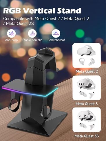 قاعدة شحن متوافقة مع Meta Quest 3s/3/2 أو Quest Pro: محطة شحن عمودية RGB، حامل شحن مزود بـ 14 لون RGB وتعديل السطوع، منفذ شحن من النوع C in Saudi Arabia