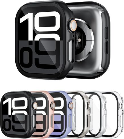 حافظة مكونة من 6 قطع مع واقي شاشة من الزجاج المقوى لساعة Apple Series 11 (2025) Series 10 مقاس 42 مم، غطاء ممتص الصدمات من البولي كربونات الصلب فائق النحافة مقاوم للخدش لملحقات iWatch 42 مم in Kuwait