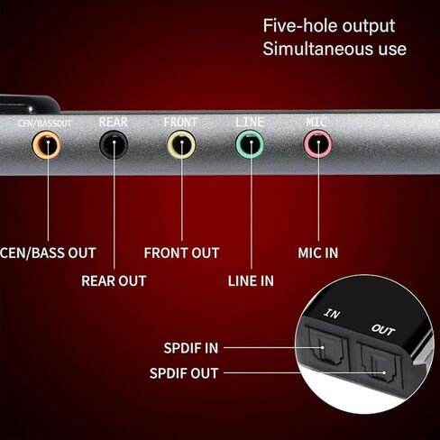 Ciciglow بطاقة صوت محيطية USB 7.1، بطاقة صوت ستيريو خارجية مع صوت رقمي SPDIF 48 كيلو هرتز لأجهزة الكمبيوتر المحمول، فضي in Saudi Arabia