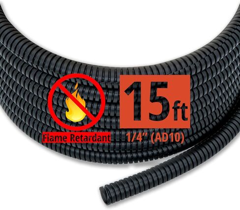 15ft - 1/4 inch (AD10) Flame Retardant Split Wire Loom Tubing - Sleeves for Electric Cables, Flexible Wire Covers Cord Protectors - Black in Saudi Arabia