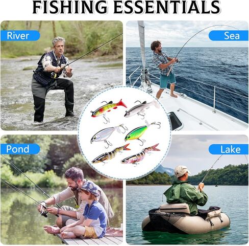 6PCS Swimbait Kit ，Realistic Bait and Surface Bait with Realistic 3D fisheye and Multi Joint Swimming Movements, Perfect for Saltwater and Freshwater Fishing Kits in Kuwait