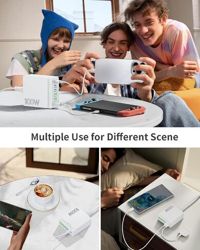 USB C Charger Block Charging Station: 100W 6 Port GaN Fast Charging Brick Hub Cube Box - PD 3.0 Type C & USB A Wall Charger Power Adapter for All iPhone 17 iPad Samsung Android Pixel Series in Saudi Arabia