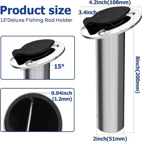 Fishing Rod Holder 2 Pack, 316 Stainless Steel 15/30/90 Degree Rod Holders for Fishing Boat, Flush Mount with Cap, Heavy Duty in Kuwait