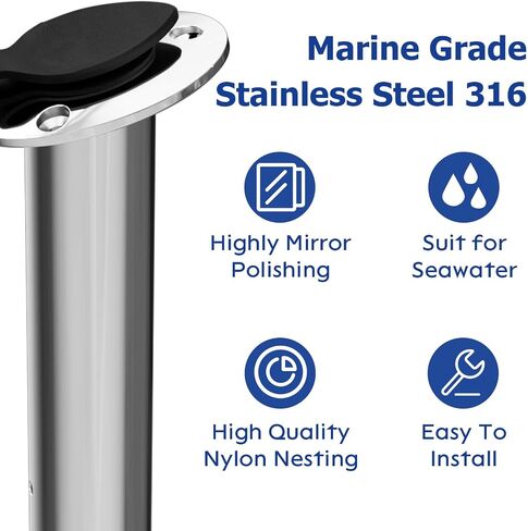 Fishing Rod Holder 2 Pack, 316 Stainless Steel 15/30/90 Degree Rod Holders for Fishing Boat, Flush Mount with Cap, Heavy Duty in Kuwait