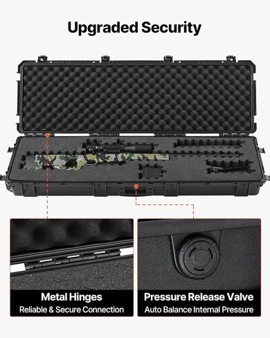 VEVOR Rifle Case, Rifle Hard Case with 4 Layers Fully-protective Foams, Detachable XPE Foam, 50 inch Lockable Gun Storage with Wheels, IP67 Waterproof & Dustproof, for Rifle, Shotgun, Black in Saudi Arabia
