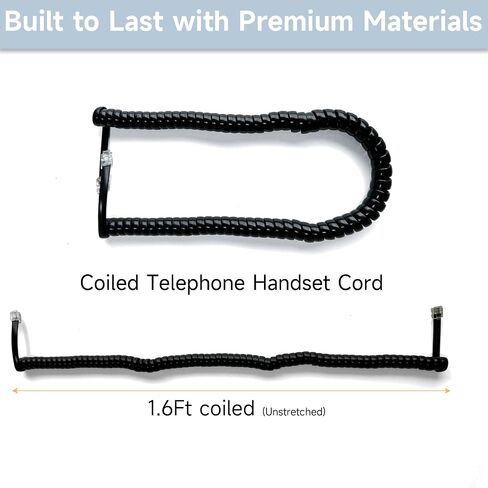 2 Pack 6P6C Telephone Cords, 1.6 ft (Unstretched) Male to Male Coiled Handset Cable, RJ12 Telephone Wires for Landline Phones, Office, Home (2, Black) in Saudi Arabia