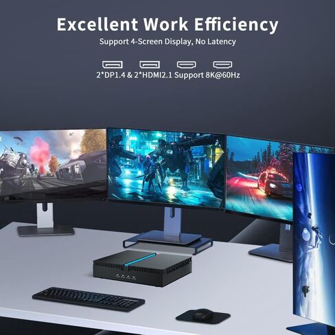Thdeukoty Mini Gaming Pc Core i9-14900F (حتى 5.8 جيجا هرتز) مع RTX4060Ti، أجهزة كمبيوتر مكتبية صغيرة Win 11 Pro، 64 جيجا DDR5 RAM/1T M.2 SSD/WIFI6E/BT5.3/Dual LAN/USB 3.2/8K HDMI DP، أربع شاشات للعب/التصميم in Kuwait