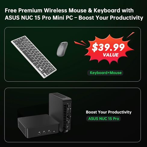 ASUS NUC 15 Pro Mini Desktop Computer, Intel Series 2 Core Ultra 7 255H, 32GB DDR5 RAM, 1TB PCIe SSD, Intel Arc 140T GPU, 8K/Quad 4K HDR, Win 11 Pro, Thunderbolt 4, WiFi 7, for AI & Data Analysis in Saudi Arabia