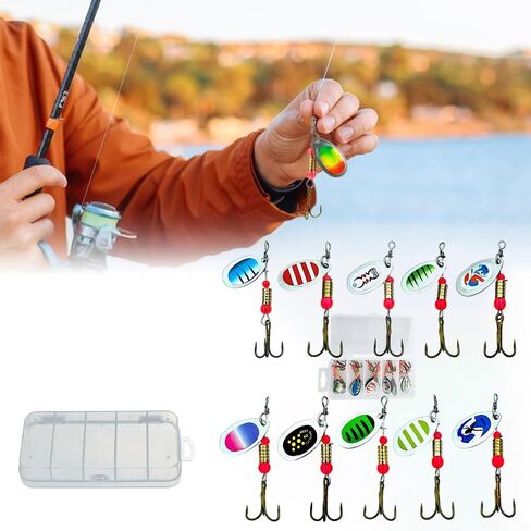 11 Pack Swimming or Jigging Fishing Spinners with Two-Way Spinning Spoons System Rooster Tail Fishing Lures with Flash Copper Body & Blade Freshwater and Saltwater Blade Bait for Bass Walleye Trout in Saudi Arabia