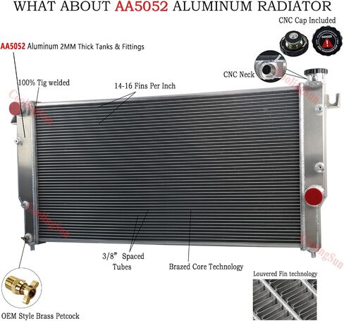 Aluminum Radiator 3 Row for 1994-2002 Dodge Ram 2500 3500 Pickup 5.9L L6 Cummins Turbo Diesel, Crossflow Radiators 1995 1996 1997 1998 1999 2000 2001 in Saudi Arabia