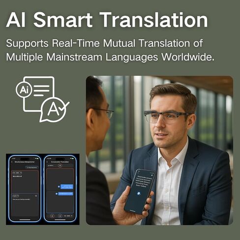 نظارات الكاميرا الذكية - صور بدقة 8 ميجابكسل وفيديو سلس بدقة 4K، التعرف على الكائنات بتقنية الذكاء الاصطناعي، الترجمة في الوقت الفعلي، صوت ومكالمات عبر البلوتوث، تقليل الضوضاء بميكروفون مزدوج، تصميم نصف إطار IP65 (ضوء بولي) in Kuwait